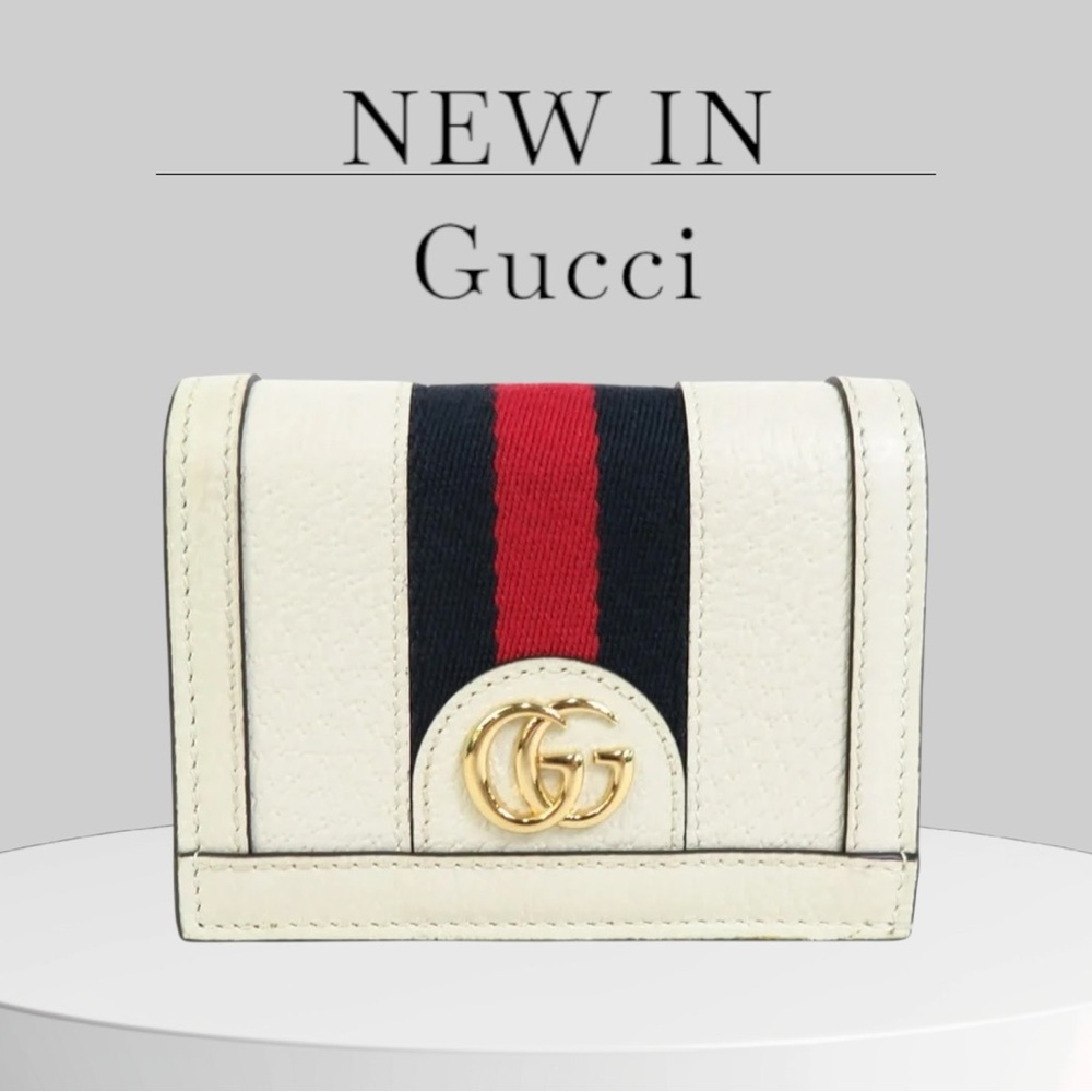 GUCCI Folio Wallet GG Marmont Leather/Canvas Off-White/Navy/Red Gold Unisex
